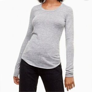 WILFRED FREE Grey ribbed long sleeve woman quiet luxury basic staple henley XS
